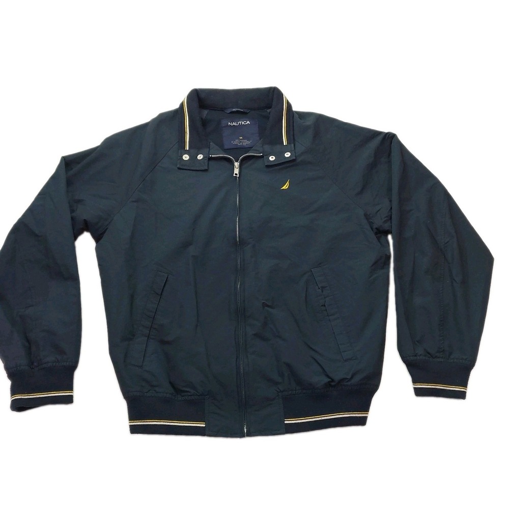 Vintage Nautica Jacket Mens Medium Blue Windbreaker Bomber Golf Sail Pockets
